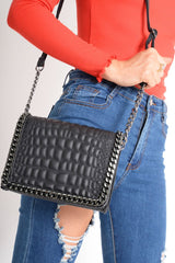 Black Quilted Chain Trim Handbag - Destani