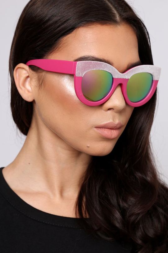 Pink Faux Suede Top Retro Sunglasses - Devan