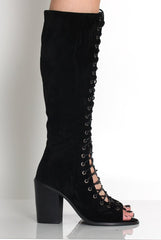 Devon Black Suede Knee High Boots
