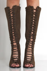 Devon Khaki Suede Knee High Boots