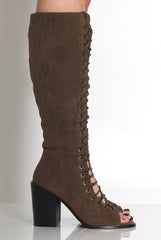 Devon Khaki Suede Knee High Boots