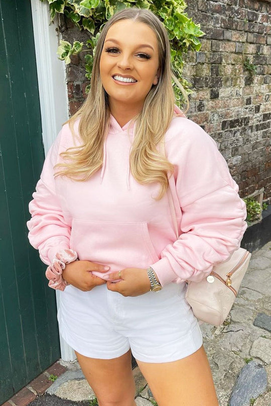 Pink Ruched Sleeve Oversized Hoodie - Dezi