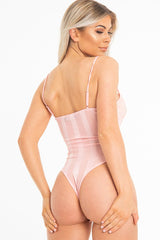 Pink Striped Lace Detail Cupped Bodysuit - Mollie