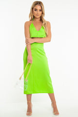 Neon Green Satin Lace Up Plunge Triangle Bralet - Tabby