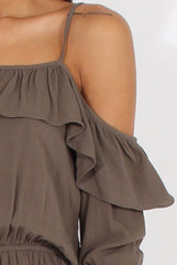 Green Cold Shoulder Frill Layer Playsuit - Diana