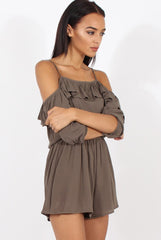 Green Cold Shoulder Frill Layer Playsuit - Diana