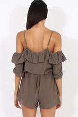 Green Cold Shoulder Frill Layer Playsuit - Diana