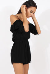Black Cold Shoulder Frill Layer Playsuit - Diana