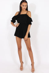 Black Cold Shoulder Frill Layer Playsuit - Diana