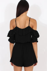 Black Cold Shoulder Frill Layer Playsuit - Diana