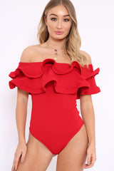 Red Bardot Extreme Frill Bodysuit - Diandra
