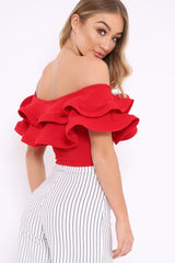 Red Bardot Extreme Frill Bodysuit - Diandra