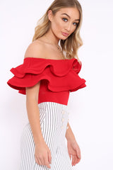 Red Bardot Extreme Frill Bodysuit - Diandra