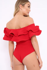 Red Bardot Extreme Frill Bodysuit - Diandra