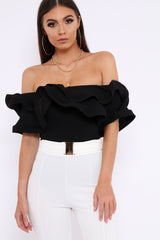 Black Bardot Extreme Frill Bodysuit - Diandra