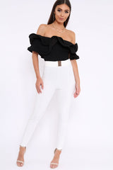 Black Bardot Extreme Frill Bodysuit - Diandra