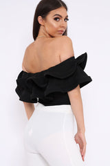 Black Bardot Extreme Frill Bodysuit - Diandra