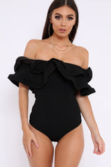 Black Bardot Extreme Frill Bodysuit - Diandra