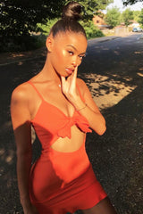 Orange Tie Front Ruffle Hem Mini Dress - Darianna
