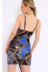 Blue Asymmetrical Rope Print Dress - Divina