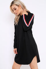 Black Sleeve Sports Trim Curve Hem Jumper Dress - Dixie