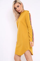 Mustard Sleeve Sports Trim Curve Hem Jumper Dress - Dixie
