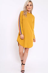 Mustard Sleeve Sports Trim Curve Hem Jumper Dress - Dixie