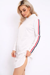 White Sleeve Sports Trim Curve Hem Jumper Dress - Dixie