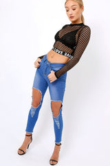 Black Love Fishnet Mesh Crop Top - Dolli
