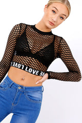 Black Love Fishnet Mesh Crop Top - Dolli