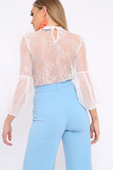 White Lace Sheer Blouse - Dollie