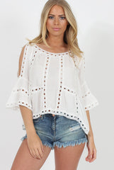 White Cold Shoulder Cut Out Top - Dominique