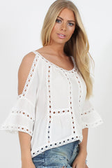 White Cold Shoulder Cut Out Top - Dominique