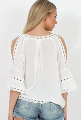 White Cold Shoulder Cut Out Top - Dominique