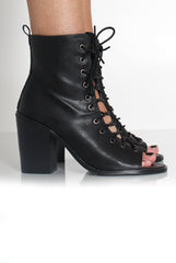 Don Black PU Lace Up Peep Toe Ankle Boots