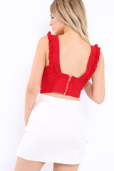 Red Plunge Ruffle Crop Top - Donetella
