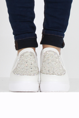 White Sparkle Wedged Skaters - Dora