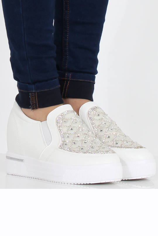 White Sparkle Wedged Skaters - Dora