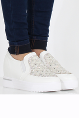 White Sparkle Wedged Skaters - Dora