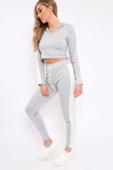 Light Grey Hoodie and Joggers Side Stripe Loungewear Set - Dora