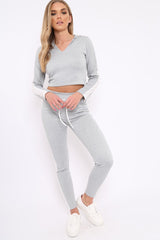 Light Grey Hoodie and Joggers Side Stripe Loungewear Set - Dora
