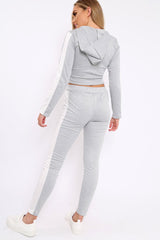 Light Grey Hoodie and Joggers Side Stripe Loungewear Set - Dora