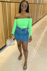 Neon Green Ribbed Square Neck Bodysuit - Alysha