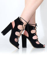 Dorris Black Suede Block Lace up Heel