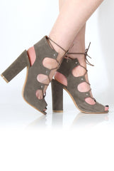 Dorris Khaki Block Lace up heels