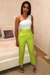 Lime Green Belted Tapered Peg Trousers - Jessika