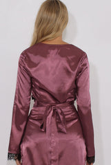 Mauve Satin Lace Trim Wrap Around Tie Crop Top - Dream