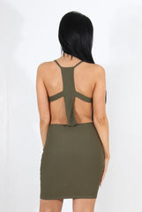 Kayla Khaki Cut Out Plunge Mini Dress