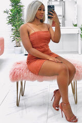 Rust Corduroy Spaghetti Strap Mini Dress - Holli