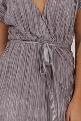 Grey Pleated Tie Waist Midi Dress - Drew